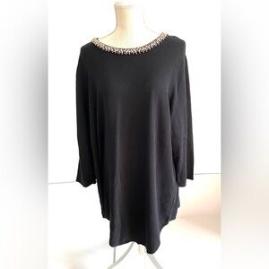 Grace Elements Black Knit Pullover Top Size 2X Plus With Rhinestones & Beads